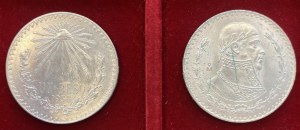 MEXICO Lot of two coins in AG as pictured. To be examined...