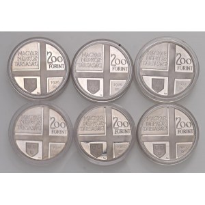 HONGRIE 200 Forint 1976 (3) et 1977 (3) AG Lot de six pièces...