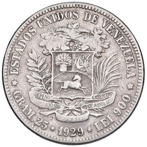 VENEZUELA 5 Bolivares 1929 - KM Y24.2 AG (g 24,72)...