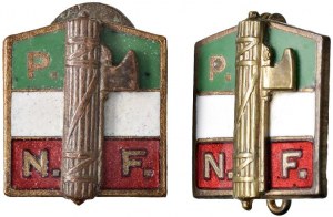FASCIST MEDALS Lot of two P.N.F. badges....