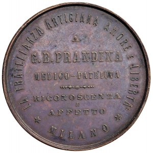 MILAN Medaile 1877 Uznání a náklonnost pro vlastence Prna...