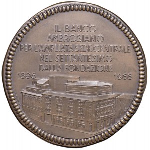 MILAN Médaille 1966 Banco Ambrosiano, agrandissement du siège...