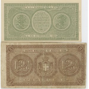 BUONI DI CASSA 2 Lire (BB) e Biglietto di Stato da una Lira ...