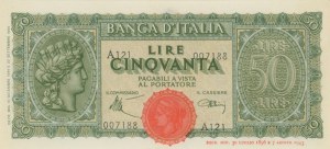 BANK OF ITALY 50 Lire 13/12/1944 Italy turrita - Gig. BI 1...
