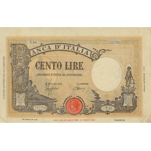 BANCA D’ITALIA 100 Lire 08/10/1943 Grande B - Gig. BI 24A Pi...