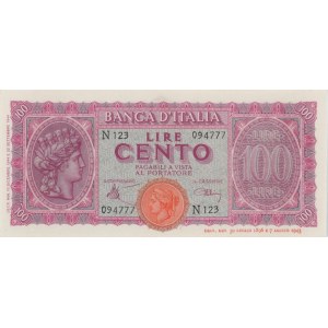 BANK OF ITALY 100 Lire 10/12/1944 Itálie turrita - Gig. BI ...