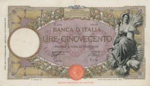 BANCA D'ITALIA 500 Lire 27/02/1940 Reaper Beam - Gig. ...
