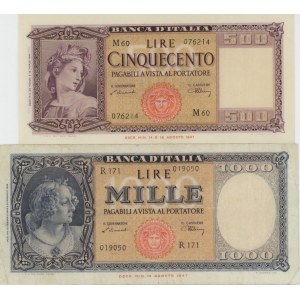 BANQUE D'ITALIE 1 000 lires 10/02/1948 Italie Méduse ; 500 lires...