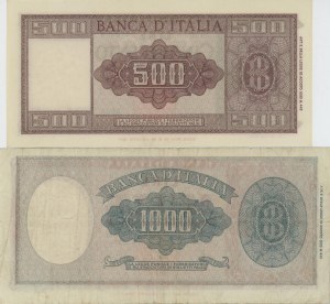 BANK OF ITALY 1,000 Lire 10/02/1948 Italy Medusa; 500 Lire...