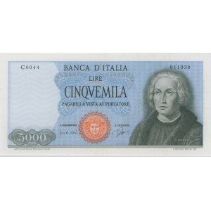 BANCA D'ITALIA 5 000 Lire 03/09/1964 Colombo premier type colo...