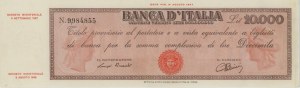 BANK OF ITALY 10,000 Lire 08/09/1947 Provisional title Med...