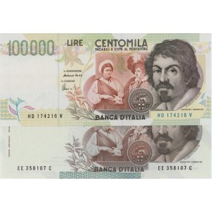 BANCA D'ITALIA 100 000 Lire 1992 Caravaggio, 50 000 Lire 199...