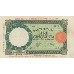 AFRICA ORIENTALE ITALIANA 50 Lire 14/01/1939 Lupetta capitol...