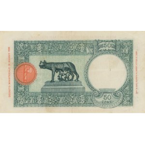 AFRICA ORIENTALE ITALIANA 50 Lire 14/01/1939 Lupetta capitol...