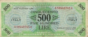 AM LIRE 500 Lire 1943 A - Gig. 13A RR Protažené, restaurování v b...