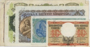 ALBÁNIE Sada 5 bankovek: 10 leků + (5 + 20 + 100 + 500)...