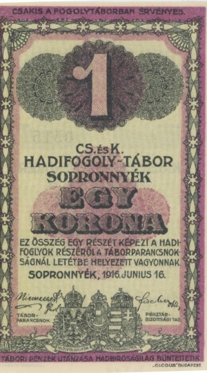 RAKOUSKO Pow Camp WWI - 1 Krona 1916 Sopronnyek mati...