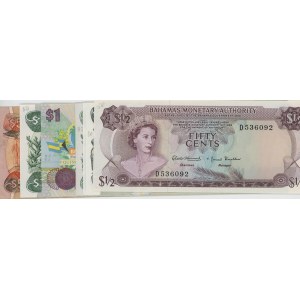 BAHAMAS lot de 7 billets : 1/2$ 1968 pick#26 + 1/2$ 1974 ...
