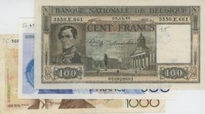 BELGIUM lot of 3 tickets: 100 Francs 1946 pick#126 + 500 ...