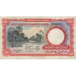 BRITISH WEST AFRICA 20 Shillings 1953 pick#10a mati...