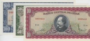 CHILE lot of 3 banknotes: 10 Escudos 1964 pick#139 + 50 Es...