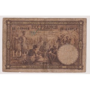 Congo belge - 10 Francs du 10/09/1937. Écrit au recto et au verso.