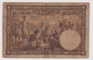 Belgické Kongo - 10 franků ze dne 10. 9. 1937. Na přední straně je napsáno a.