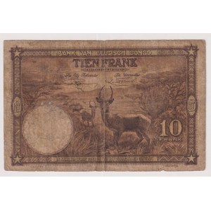 Congo belge - 10 Francs du 10/09/1937. Écrit au recto et au verso.