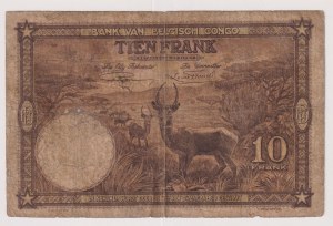Belgické Kongo - 10 franků ze dne 10. 9. 1937. Na přední straně je napsáno a.