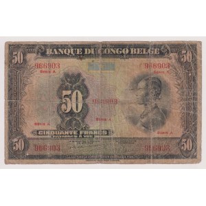 Congo belga - 50 Francs del 1943/52. Pieghe diffuse molto ma...