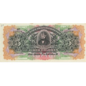 COSTARICA 5 Colones 1917 pick#122r žloutnutí a číslo a...