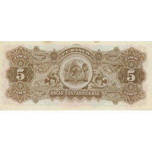COSTARICA 5 Colones 1917 pick#122r žloutnutí a číslo a...