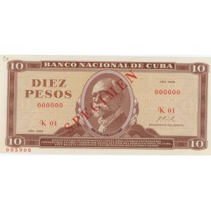 CUBA 10 Pesos 1968 spécimen pick#104s numéro au crayon...