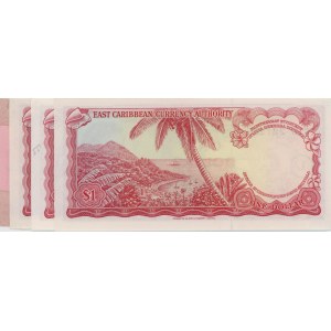 CARAÏBES ORIENTALES Lot de 4 billets de 1$ numérotés au crayon...