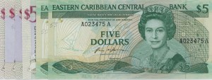 EAST CARIBBEAN lot of 6 $5 bills numbers in pencil...