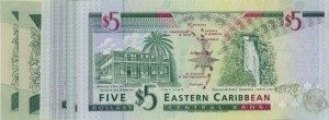 EAST CARIBBEAN lot of 6 $5 bills numbers in pencil...