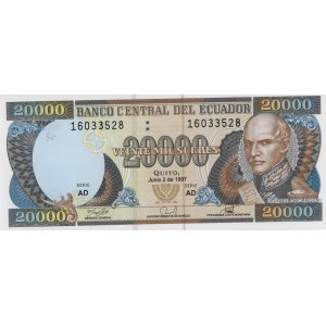 ECUADOR 20000 Sucres 1997 pick#129b numero a matita...