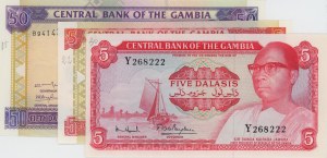 GAMBIA lot of 3 banknotes: 5 Dalasis 1987 pick#9a + 5 Dala...