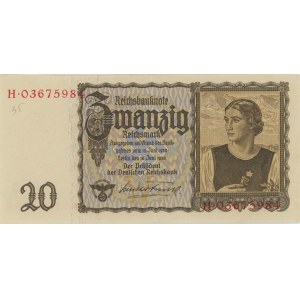 ALLEMAGNE (1939) 20 Marque pick#185 numéros au crayon...