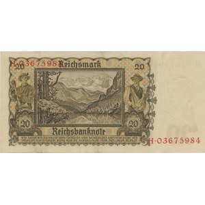 ALLEMAGNE (1939) 20 Marque pick#185 numéros au crayon...