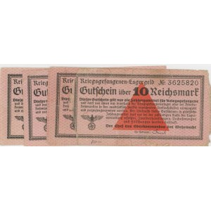 GERMANIA 10 Reichsmark Pow WWII lotto di 4 biglietti...