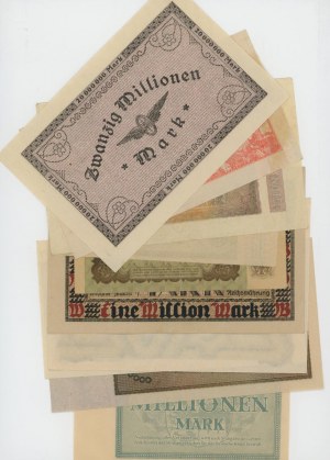 NĚMECKO série 10 bankovek 1923: 500000 až 20000000 Ma...