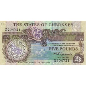 GUERNSEY 5 Pounds 1990 pick#53a numero a matita...