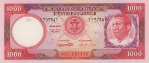 EQUATORIAL GUINEA 1000 Ekuele 1975 pick#13 pencil number...