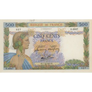 France - 500 Francs Pax 01/10/1942 - Pick #95b Numéro d'écriture...