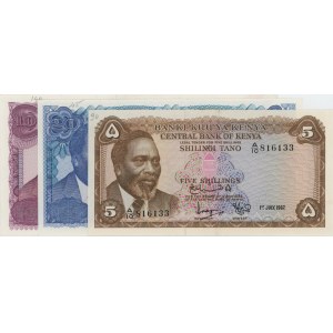 KENIA lotto di 3 biglietti: 5 Shilling 1967 pick#1b + 100 Sh...
