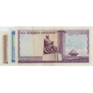 KENIA lotto di 3 biglietti: 5 Shilling 1967 pick#1b + 100 Sh...
