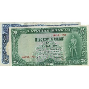 LETTONIA lotto di 2 banconote: 50 Latu 1934 pick#20a + 25 La...