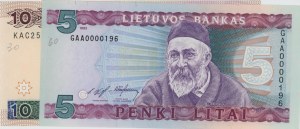 LITHUANIA lot of 2 1993 tickets: 5 Litai pick#55a + 10 Li...