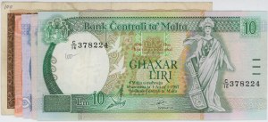 MALTA Sada 5 bankovek: 10 Liri 1967 (1989) pick#43 + 5 ...
